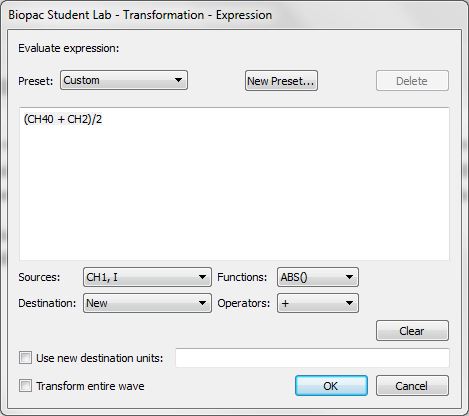 AcqKnowledge expression dialog