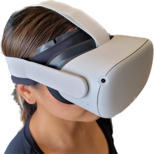woman with VR Oculus Quest over fNIRS sensor