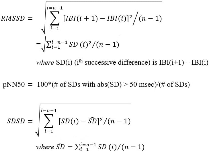 HRV analysis formulas: RMSSD, pNN50, and SDSD