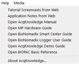 AcqKnowledge 4 demo Help menu 