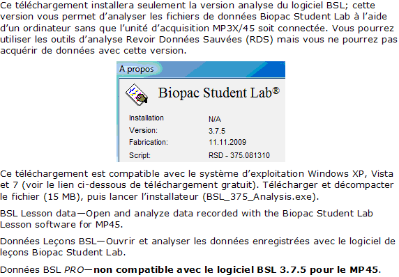 Biopac Student Lab analysis software - French