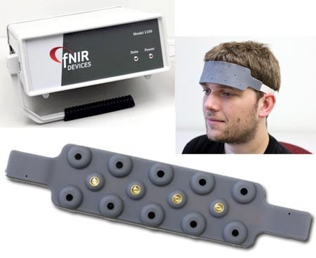 fNIR functional near-infrared optical brain imaging system fits on the stand